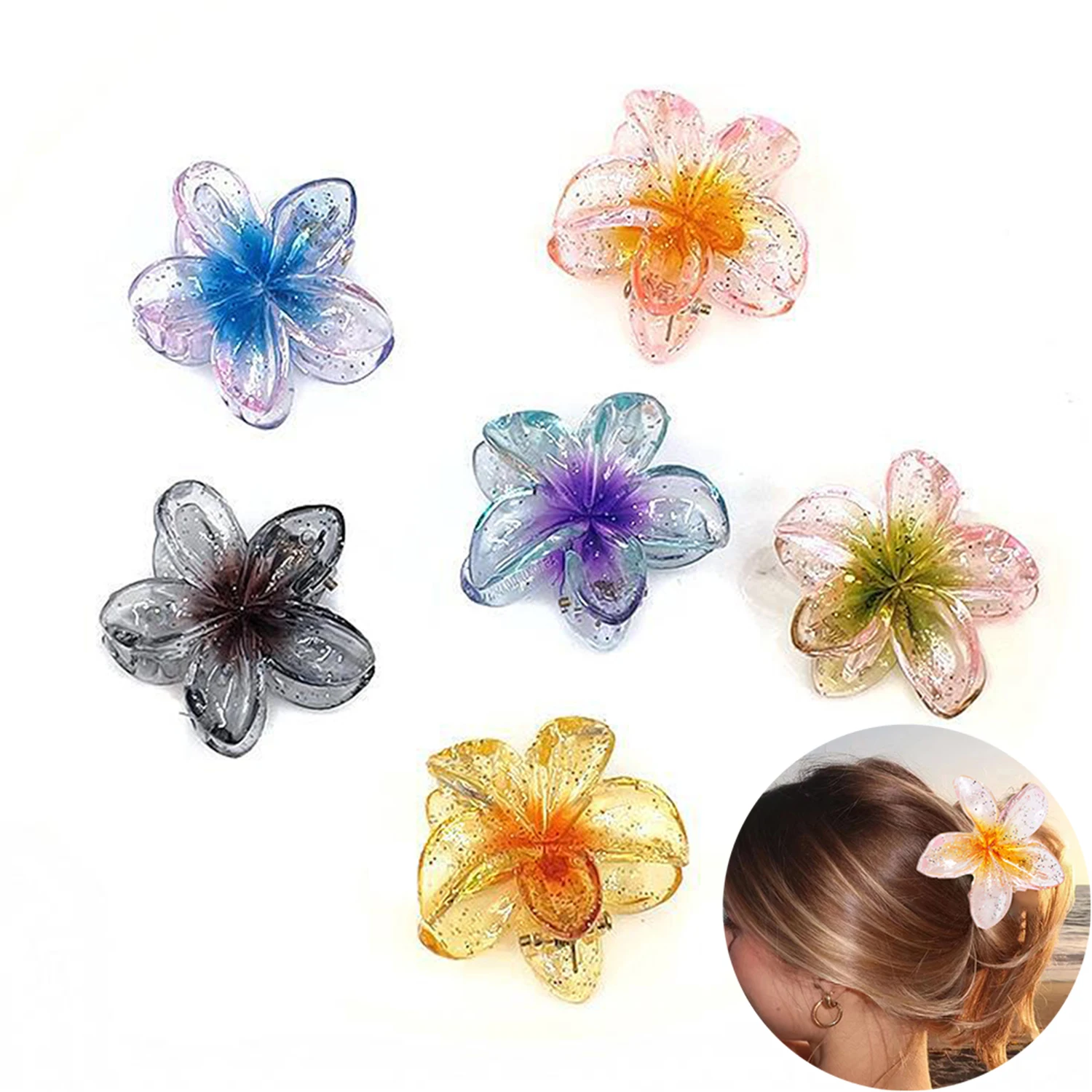 Top Trends: 1Pcs Small 4CM Flower Hair Clip Plumeria Flower Hair Clips Mini Hair Claw Clip Crab Hair Clip Korean Hair Accessories For Girls Shoppable Styles