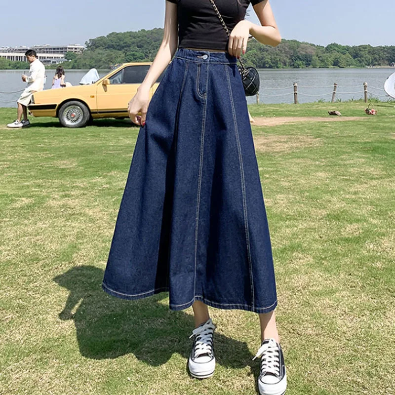 Top Trends: Women Spring And Autumn New High Waist Zipper Denim Skirt Fashion Elegant Button Large Casual Versatile Mid Length A-line Skirt Shoppable Styles