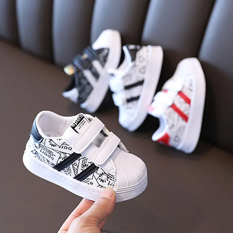 Top Trends: Spring New Children's Letter Print Leather Upper Trend Sports Skate Shoes Boys And Girls Casual Board Shoes Little White Shoes Shoppable Styles