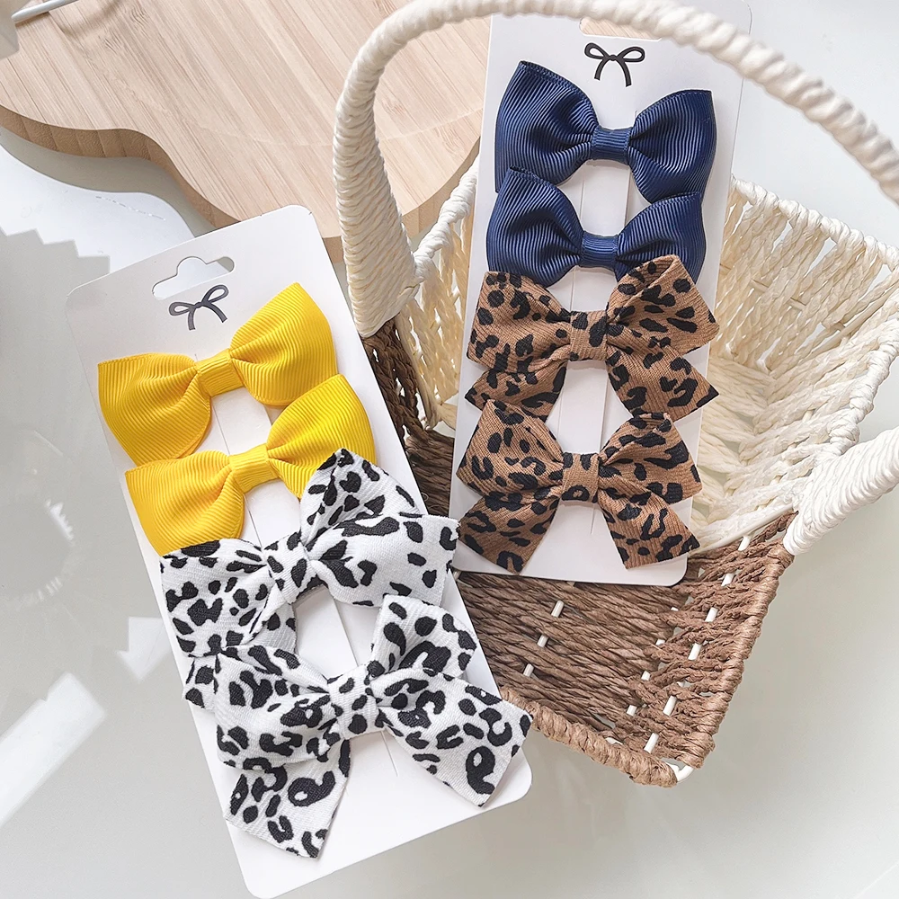 Top Trends: 4Pcs / Set Leopard Printed Bowknot Hair Clips For Cute Baby Girls Solid Bows Hairpins Barrettes New Headwear Kids Hair Accessories Shoppable Styles - Image 5