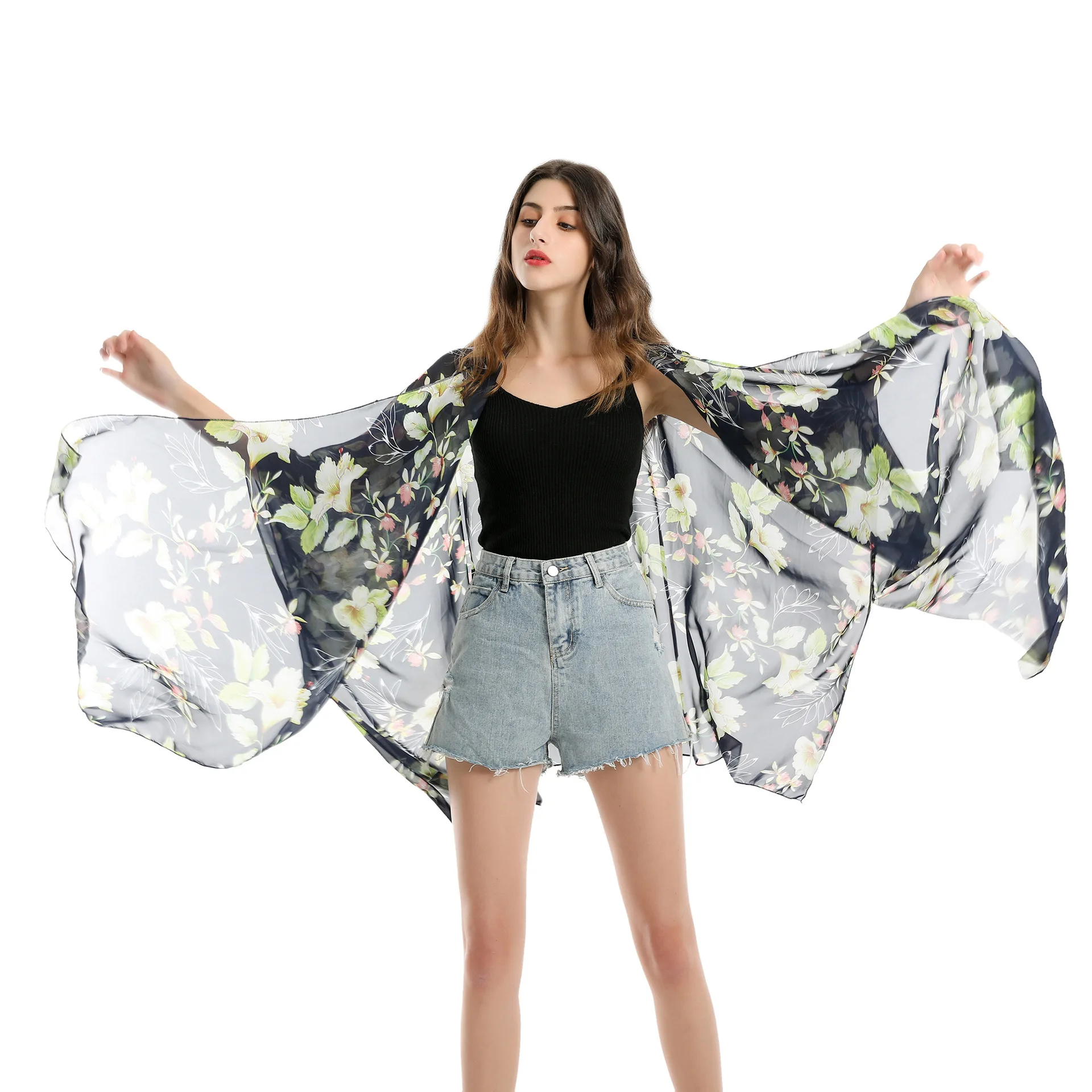 Top Trends: Women Sun Protection Shawl Lady Summer Chiffon Cardigan Holiday Flower Bikini Blouse Breathable Beach Cape MD-LONG Sexy Tippet Shoppable Styles - Image 2