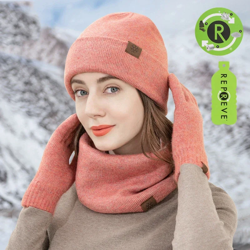 Top Trends: Stylish Hat Scarf Gloves Set Women Winter Touchscreen Gloves Men 3 In 1 Outdoor Warm Fleece Neck Snood Scarf Knitted Beanie Caps Shoppable Styles