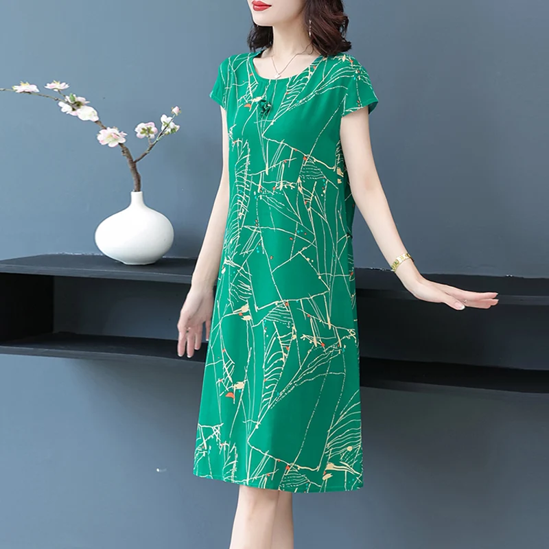 Top Trends: New Hot 2023 Casual Vintage Summer Dress For Women Print Flowers Short Sleeve O-neck Printing Elegant Dresses Women Clothing Shoppable Styles