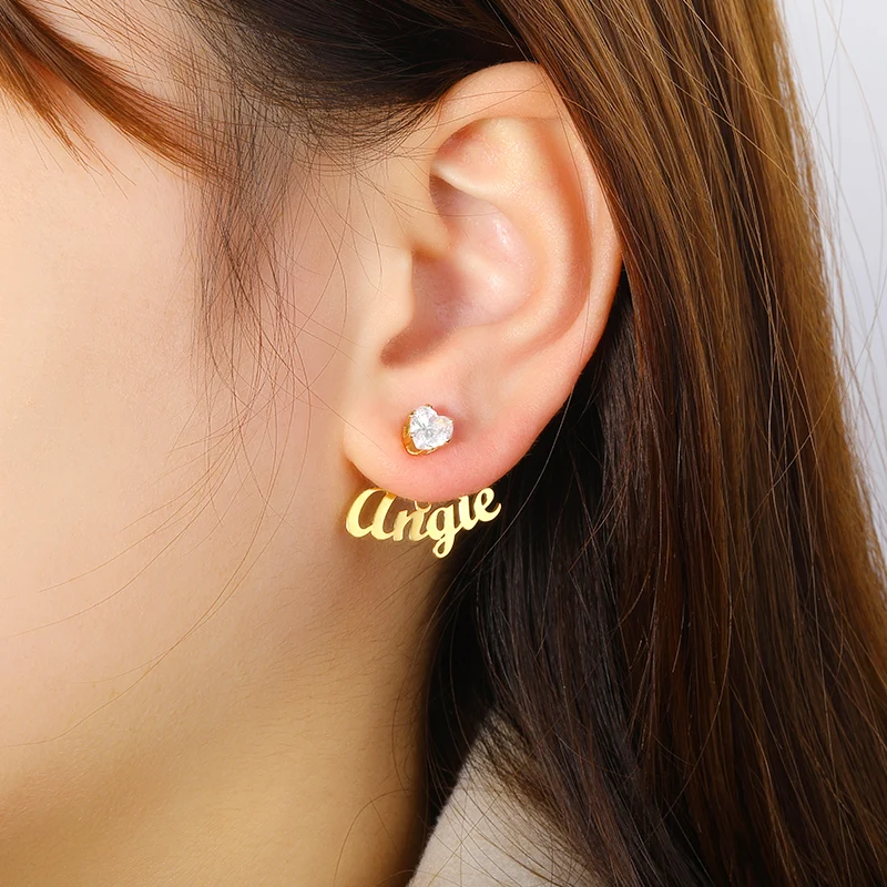 Top Trends: Customized Name Earrings For Women Girl Personalized Nameplate Stud Earring Geometric Zircon Ear Accessories Custom Jewelry Gift Shoppable Styles