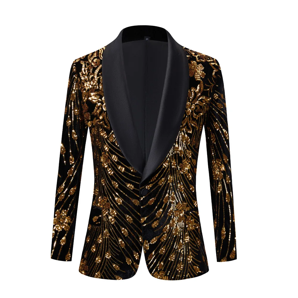 Top Trends: Luxury Velvet Men Suit Jacket Gold Sequin Floral Pattern Shawl Collar Wedding Party Stage Costumes Black Red Fashion Male Blazer Shoppable Styles