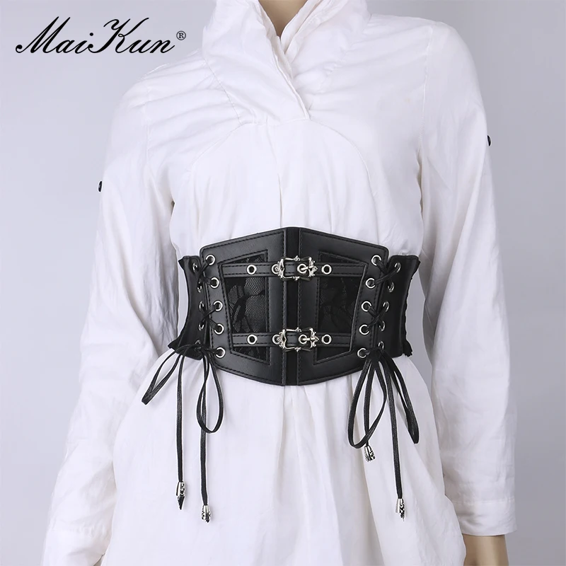 Top Trends: Maikun Vintage Lace Straps Faux Leather Belt Women's Fashion Elasticated Oversized Wide Waistband Shoppable Styles