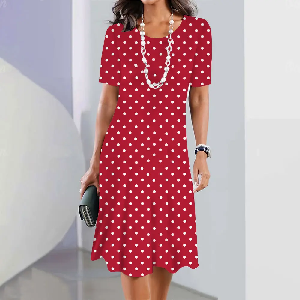 Top Trends: Polka Dot Print Women&#039;S Dress 2023 Elegant Women&#039;S Summer Fashion Stitch O Neck Loose Holiday Women&#039;S Sexy Knee-Length Dress Shoppable Styles