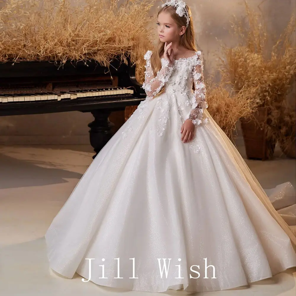 Top Trends: Jill Wish Luxury Wihte Flower Girl Dress 3D FLowers Elegant Princess Kids Wedding Birthday First Communion Party Gown 2024 J268 Shoppable Styles