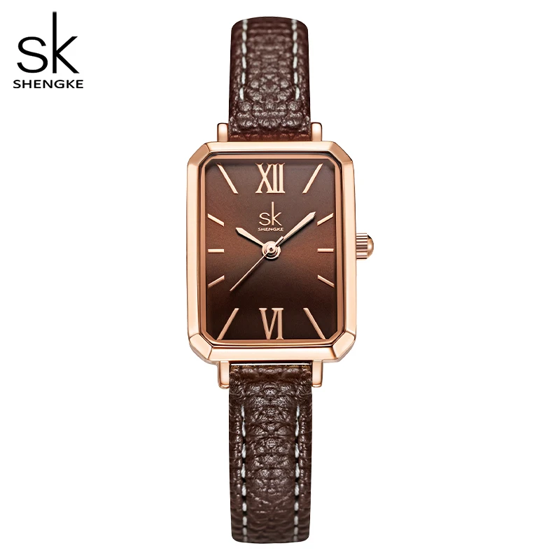 Top Trends: Shengke Brand Women Watches SK Fashion Square Ladies Quartz Watch Bracelet Gray Dial Simple Rose Gold Mesh Luxury Women Watches Shoppable Styles