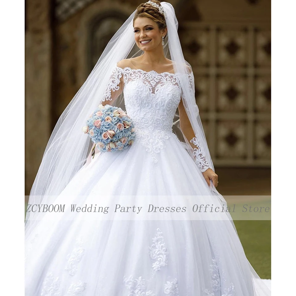 Top Trends: Elegant White Boat Neck Full Sleeves Appliques Wedding Dress 2023 Ball Gown Floor Length Sweep Train Custom Made Bridal Gown Shoppable Styles