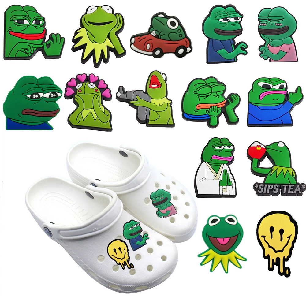 Top Trends: Shoe Charms 1PCS PVC Cartoon Frog Diy Clog Wristbands Clog Sandal Decorations Shoes Ornaments Buckle Kids X-mas Gifts Shoppable Styles