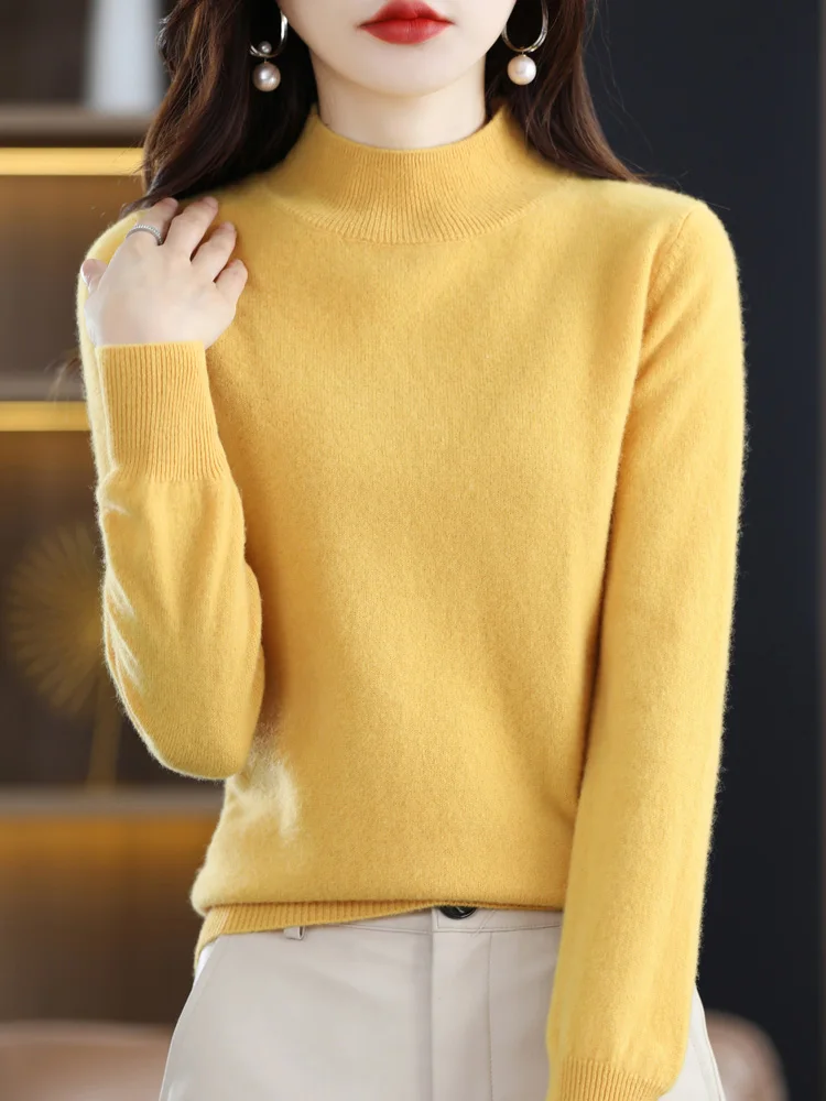 Top Trends: Addonee Autumn Winter Women Basic Sweater Mock Neck Pullover 100% Merino Wool Long Sleeve Solid Cashmere Knitted Female Clothes Shoppable Styles