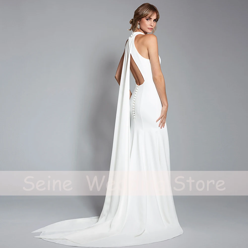 Top Trends: Simple Wedding Dresses 2022 Women Halter Backless Jersey Mermaid Gowns Sleeveless Long Sexy Bride Dress Robe De Mariee Shoppable Styles - Image 2