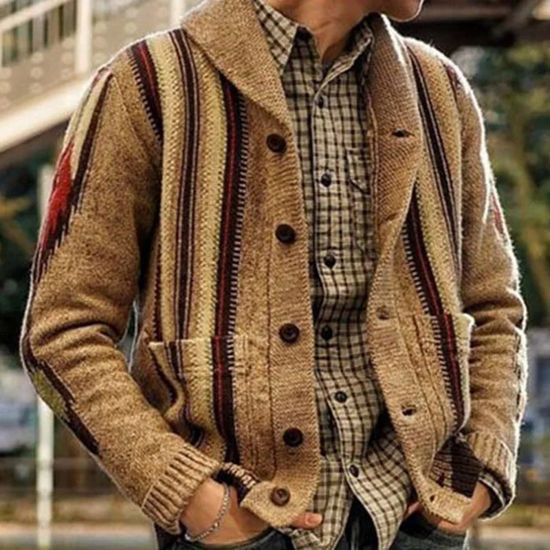 Top Trends: Men's Sweater Cardigan 2023 Autumn / Winter New Charm Retro Fashion Lapel Print Large Size Woolen Coat Shoppable Styles