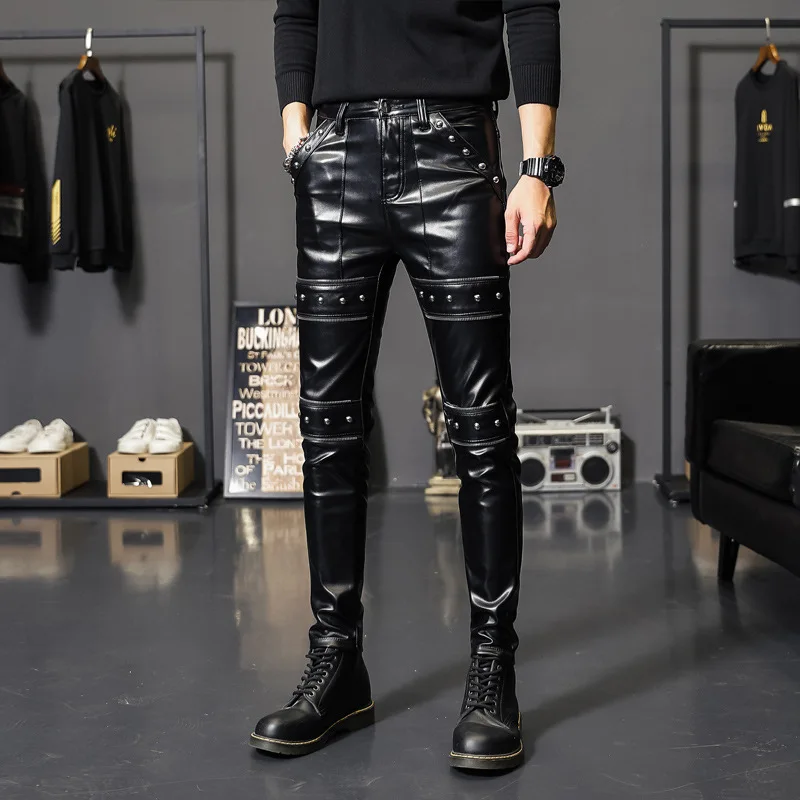 Top Trends: 2022 New Winter Spring Mens Skinny Biker Leather Pants Fashion Faux Leather Motorcycle Trousers For Male Trouser Stage Club Wear Shoppable Styles