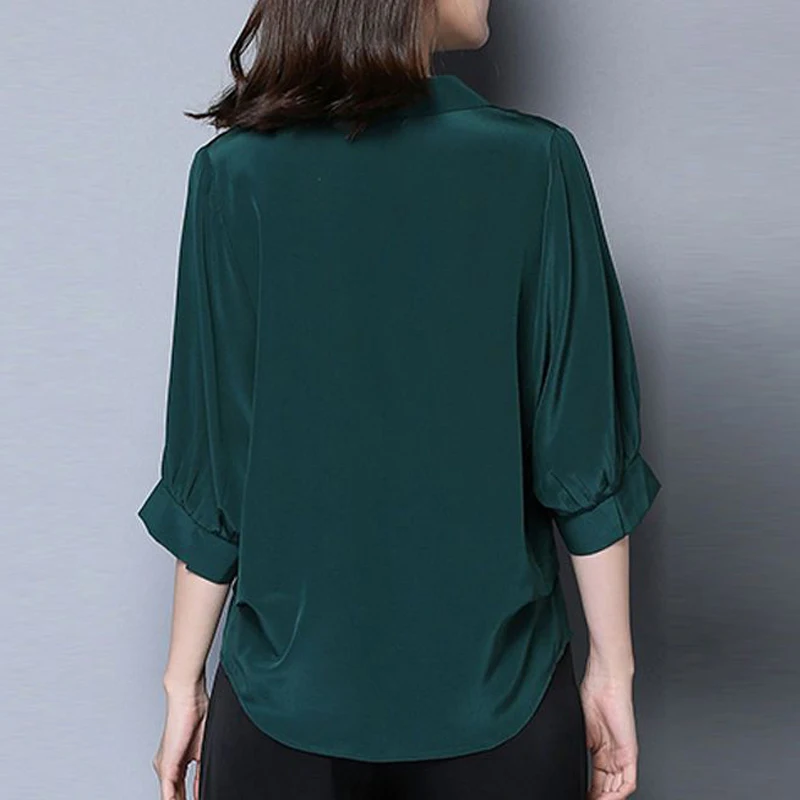 Top Trends: Women Silk Satin Simple Elegant Blouses Summer Korean Fashion V Neck Half Sleeve Casual Shirts Solid Loose Pullover Ladies Tops Shoppable Styles - Image 2