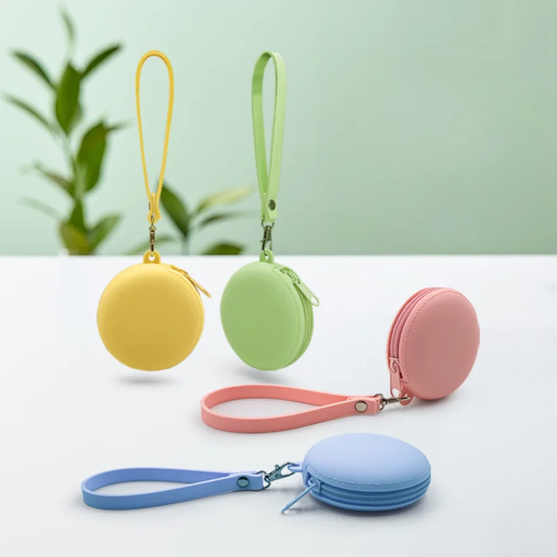 Top Trends: Round Silicone Coin Purse Small Women Girls Key Bag Wallet Mini Data Cable Headset Bag Purses With Wrist Belt Kid Gift Shoppable Styles