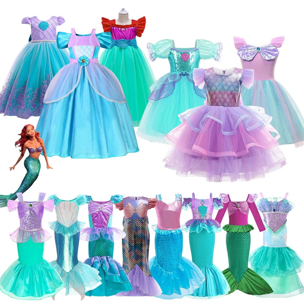 Top Trends: 2023 Girls Little Mermaid Ariel Princess Dress Cosplay Kids Vestidos Costume Birthday Party Carnival Children Halloween Clothes Shoppable Styles