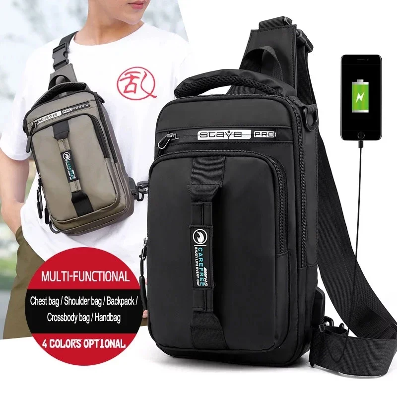 Top Trends: Multifunction Crossbody Bag Men USB Charging Chest Pack Short Trip Messengers Chest Bag Waterproof Large Capacity Shoulder Bag Shoppable Styles