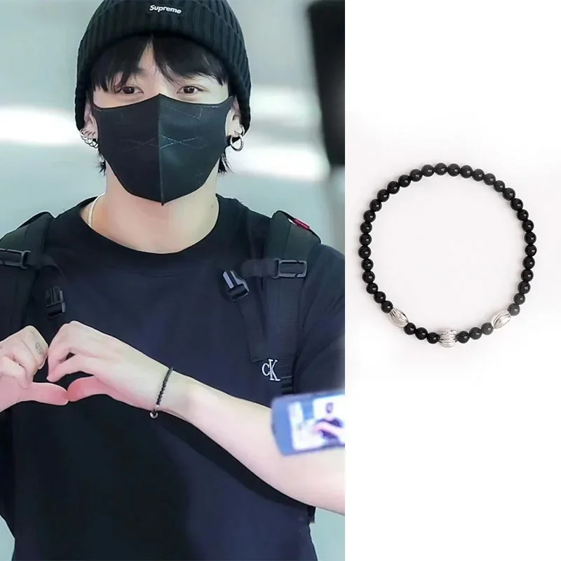 Top Trends: Kpop Group JK Jung Kook Same Style Bracelet Black Agate Thread Bracelet For Men Fans Charity Korean Trendy Accessories Shoppable Styles