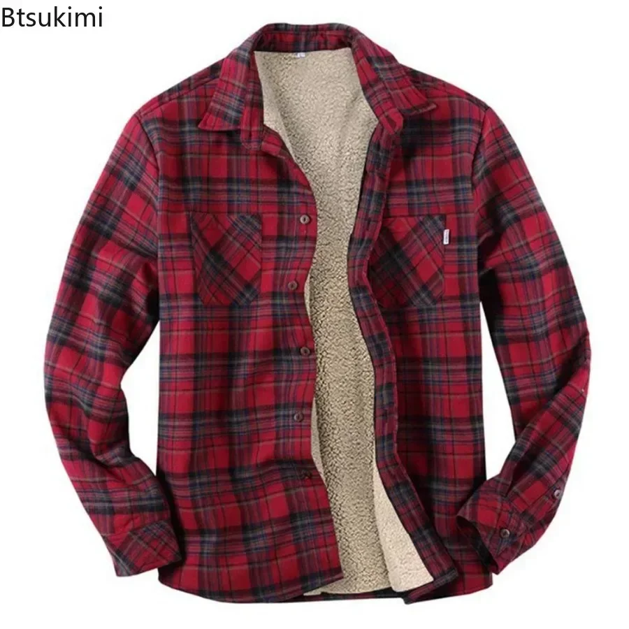 Top Trends: New2024 Men's Plaid Plus Fleece Jacket Autumn Winter Turn-down Collar Button Thickened Shirt Jacket For Men Casual Jacket Shirts Shoppable Styles