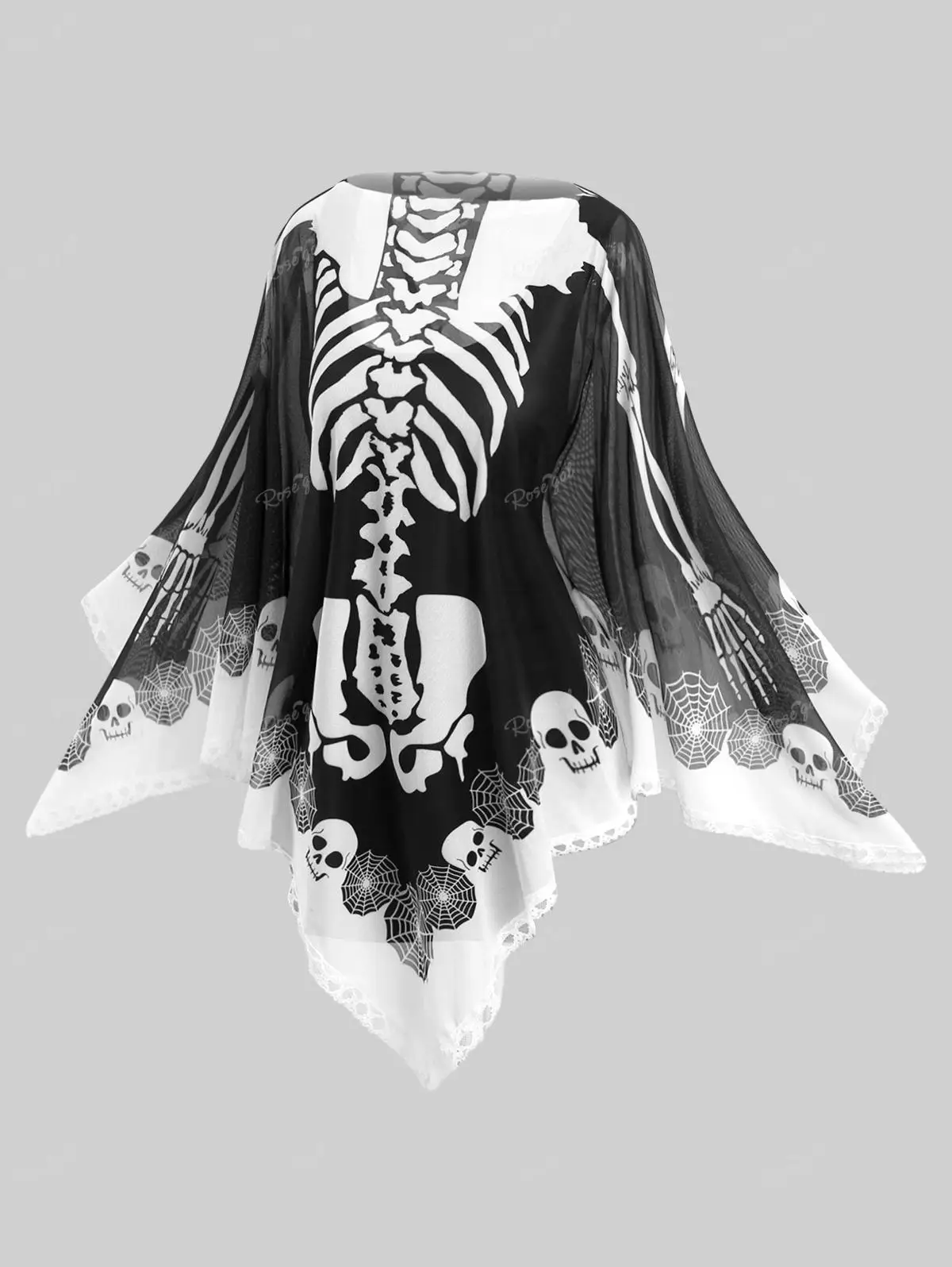 Top Trends: ROSEGAL Plus Size Asymmetrical Cape Skull Spider Web Skeleton Printed Handkerchief Cloak Halloween Casual Thin Capes Shoppable Styles