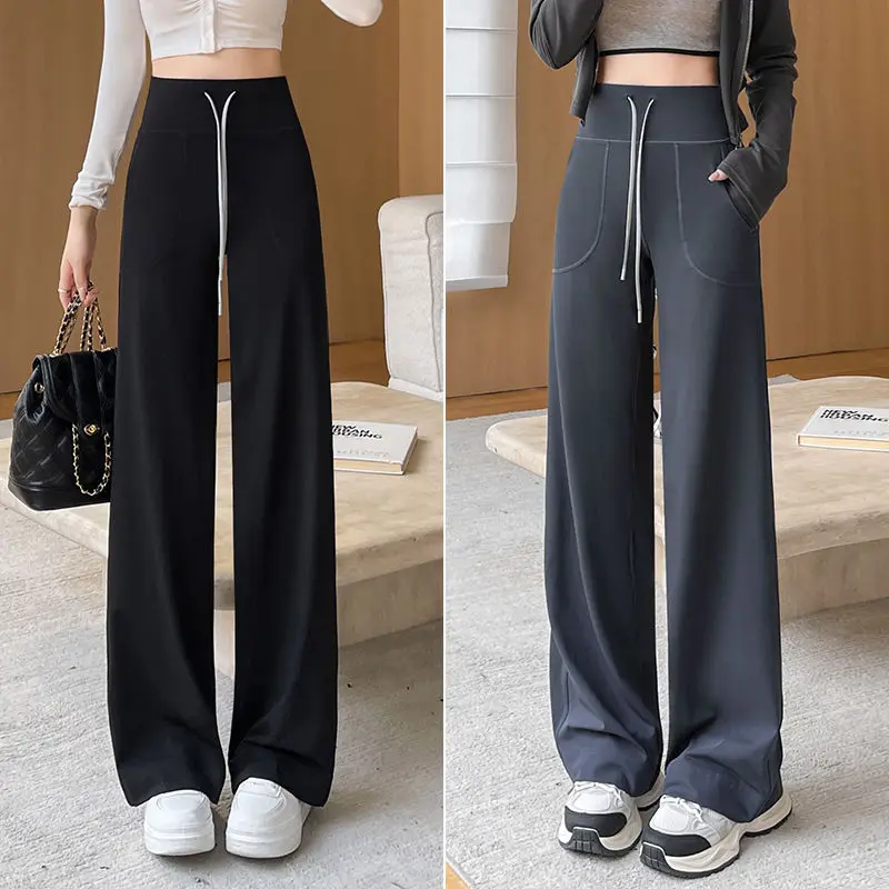 Top Trends: 2023 New Yoga Straight Drawstring High Waist Pants With Sagging Relaxed Wide Leg Pants For Women's Casual Sports Floor Sweepers Shoppable Styles