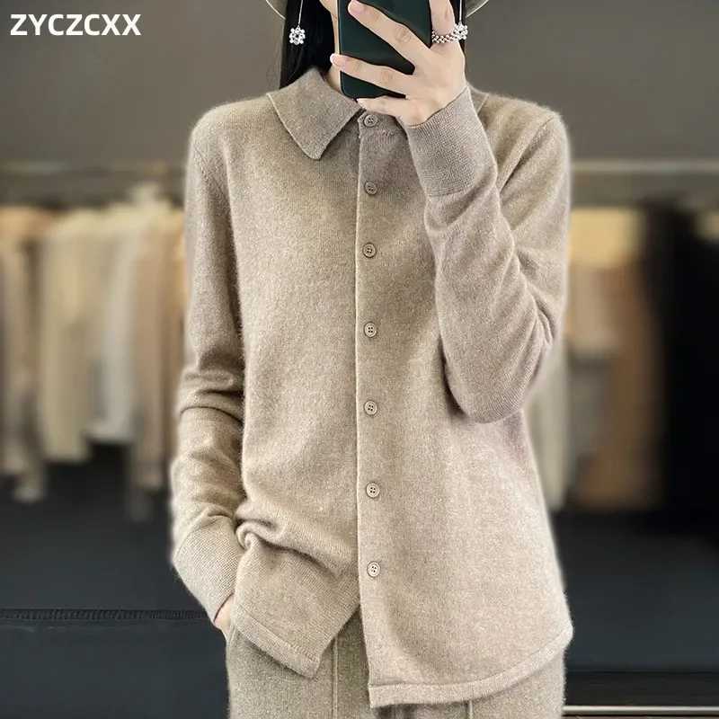 Top Trends: 2023 Autumn / Winter 100% Mink Cashmere POLO Collar Women&#039;s Sweater Cardigan Solid Color Thick Warm Cardigan Sweater For Women New Shoppable Styles