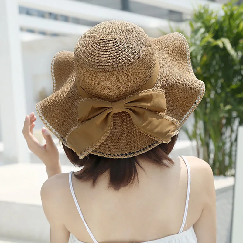 Top Trends: Spring And Summer Women's Sun Straw Hat Sun Shaded Big Brim Bamboo Hat Bowknot Fashion Fisherman Hat Outdoor H28 Shoppable Styles