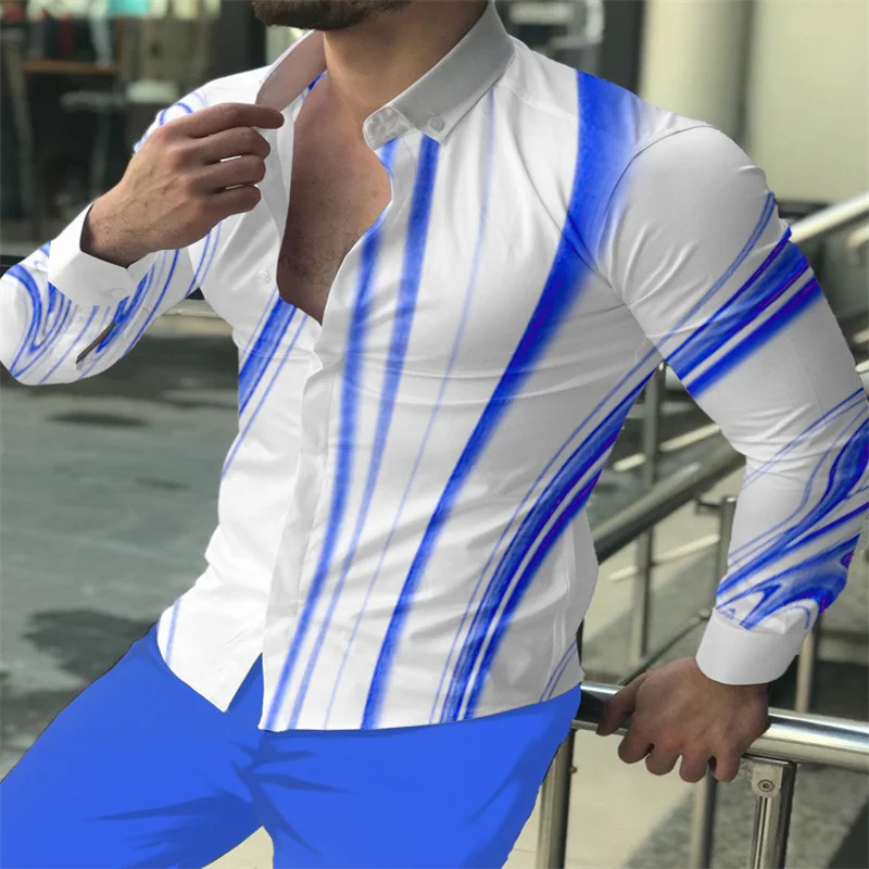 Top Trends: Trendy Men's Shirt Long Sleeve Blue Casual Outdoor Street Lapel Button White Plaid Spring Summer T-Shirt 2023 New Shoppable Styles