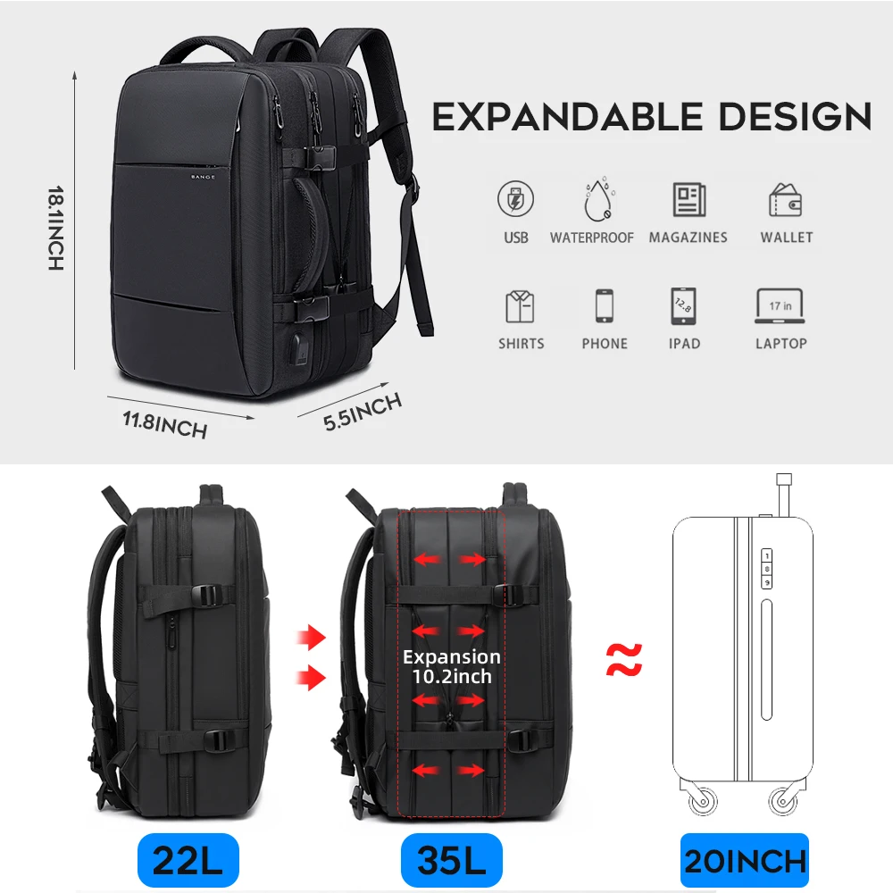 Top Trends: BANGE Full Size Large Version 17.3-Inch Laptop Men's Business Backpack Waterproof Travel Bag Flight Airport Luggage 1908All Shoppable Styles - Image 2