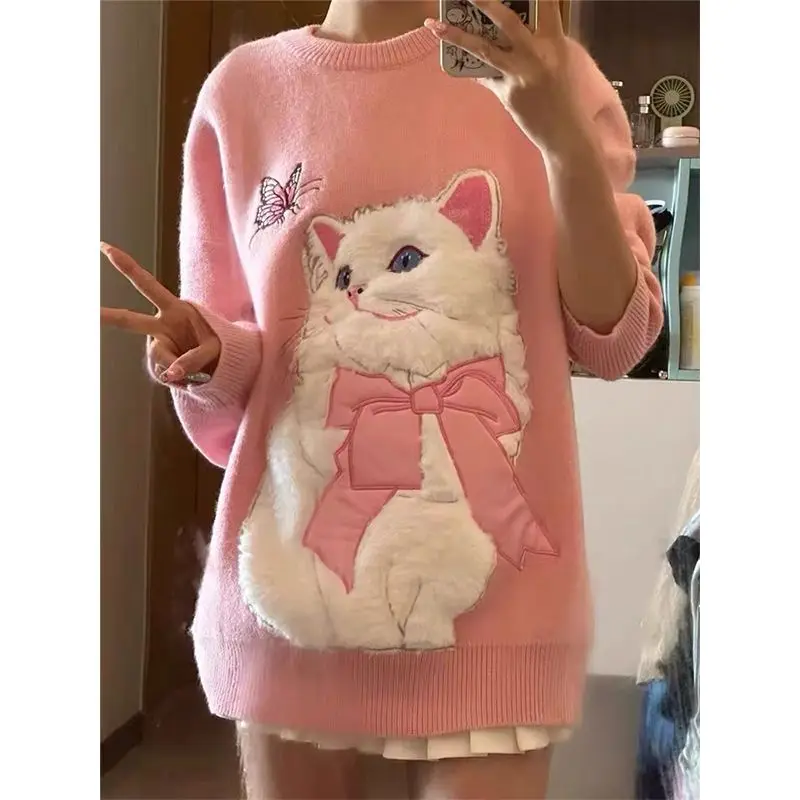 Top Trends: Sweet College Style Sweater And Sweater For Women Autumn Jacquard Design Loose Outer Wear Kawaii Clothes Winter Clothes Women Shoppable Styles - Image 2