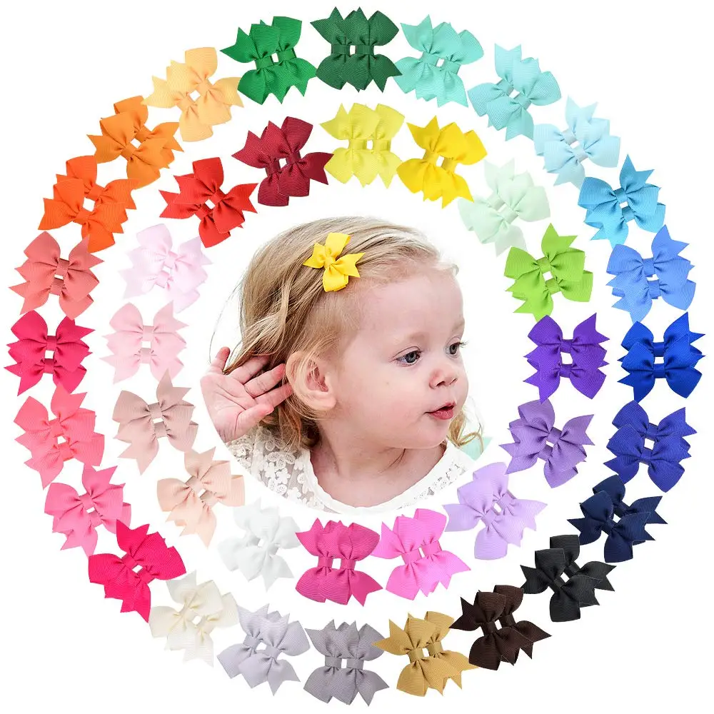 Top Trends: 20Pcs / Lot Solid Ribbon Bowknots BB Hair Clips For Cute Girls Boutique Barrettes Hairpins Headwear Kids Hair Accessories 2020 New Shoppable Styles