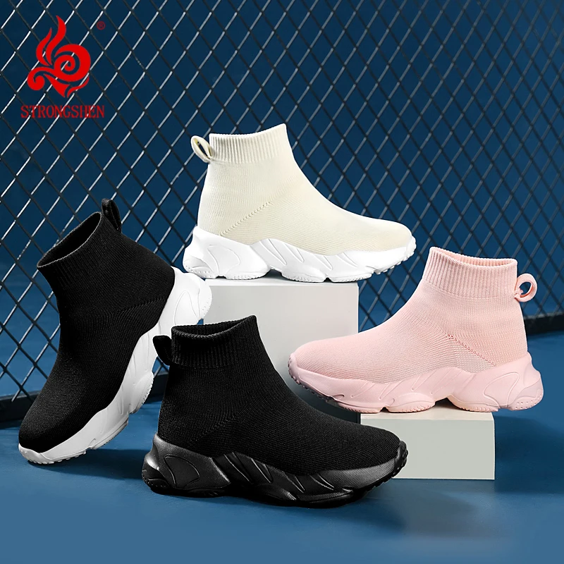 Top Trends: STRONGSHEN Children Socks Shoes Girl Boy Sneakers Slip-on Breathable Fashion Non-slip Casual Sports Tennis Boy Black Sock Sneake Shoppable Styles