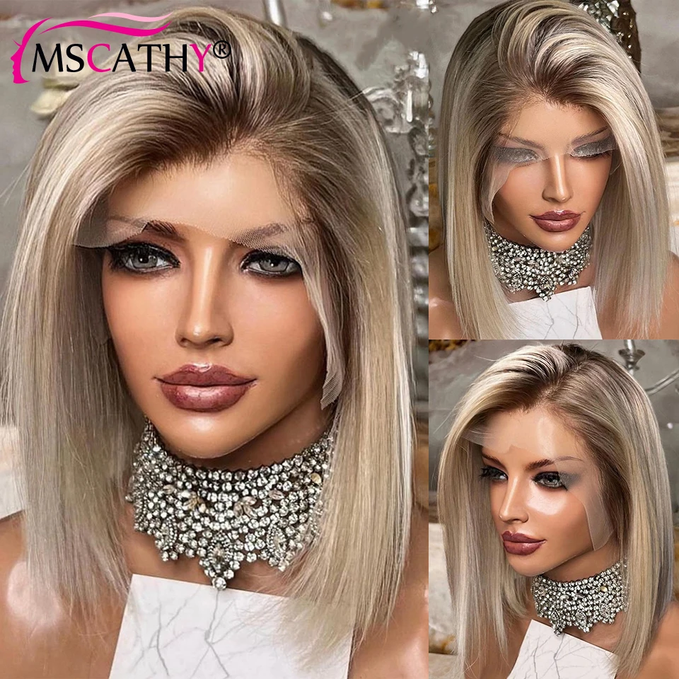 Top Trends: 13x4 Ash Blonde Lace Front Human Hair Wig Ombre Short Bob Lace Closure Wig 4x4 HD Transparent Lace Front Wigs For Women Prepluck Shoppable Styles