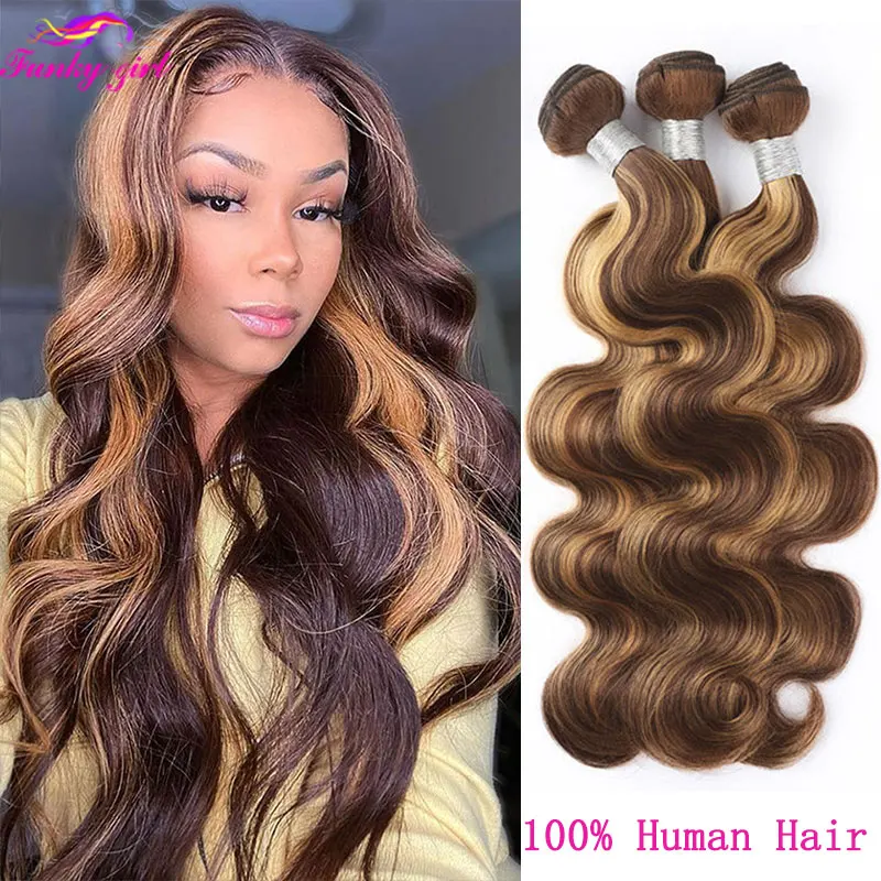 Top Trends: Human Hair Bundles Brazilian Body Wave Highlight Bundles Weaving Virgin Hair 32 Inch Ombre Body Wavy Bundles Deal Hair Extension Shoppable Styles