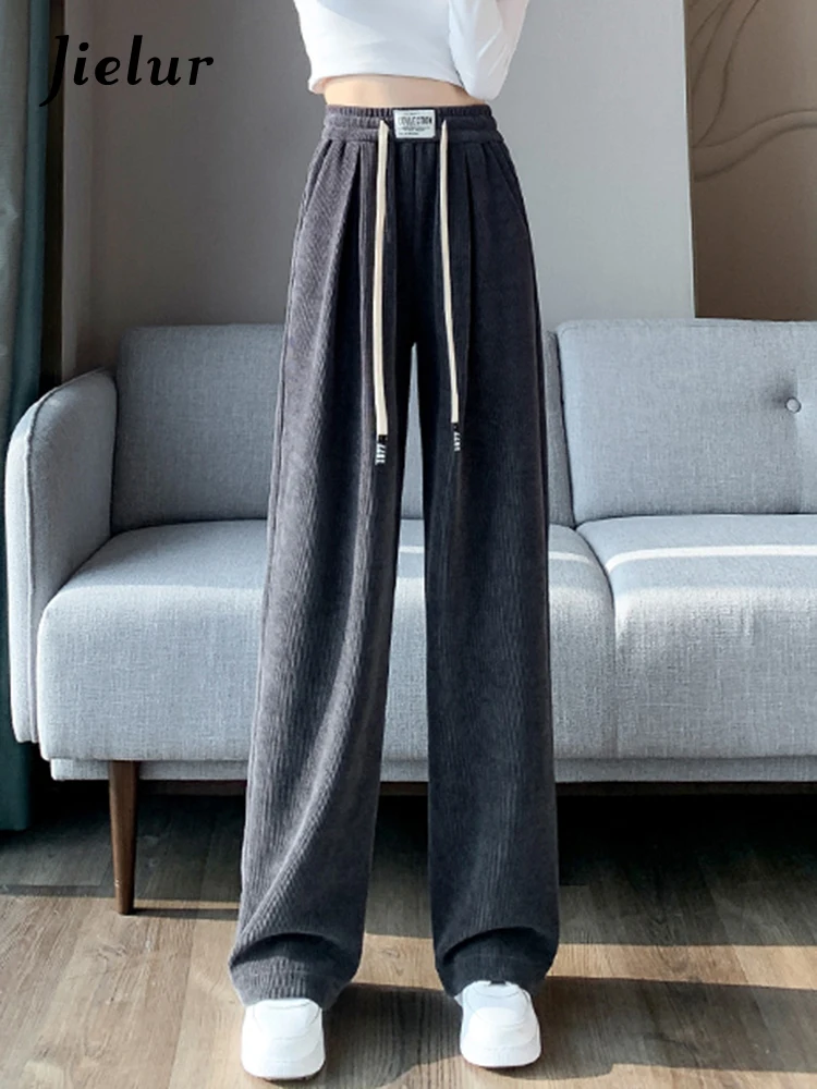 Top Trends: Jielur Grey Loose Winter Simple Wide Leg Pants Basic Office Ladies High Wiast New Straight Solid Color Chic Women&#039;s Trousers Shoppable Styles