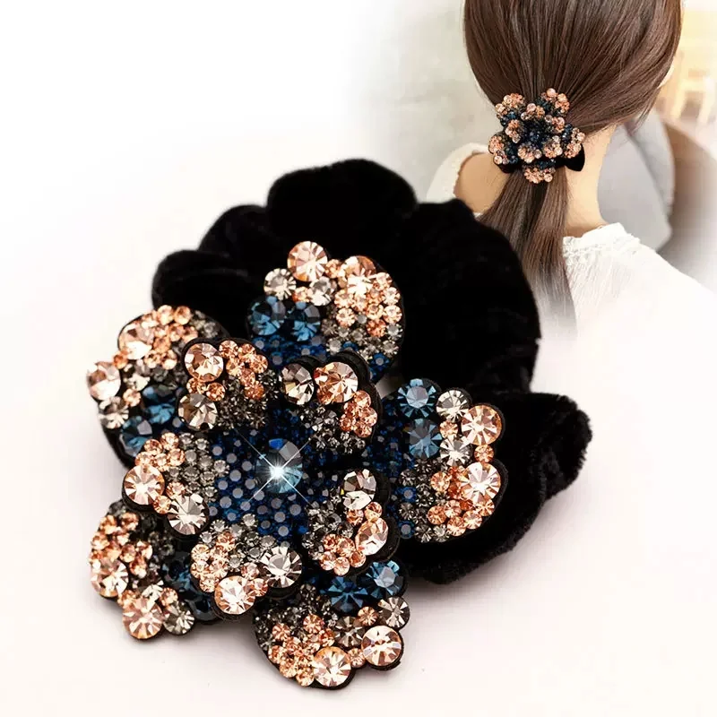 Top Trends: Women Rhinestone Scrunchies Velvet Elastic Hair Bands Flower Hair Rope Rings Ponytail Holder Crystal Headwear Hair Accessories Shoppable Styles