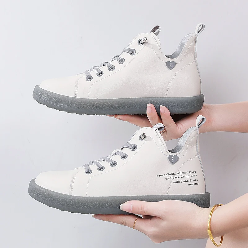 Top Trends: New Women Genuine Leather Sneakers Spring High-top Casual Shoes Autumn First Layer Cowhide Ladies High Top Vulcanized Shoes Shoppable Styles