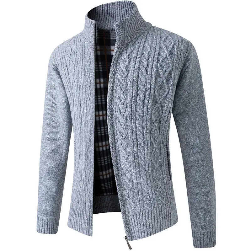 Top Trends: Autumn Winter New Men&#039;s Casual Long Sleeve Patchwork Sweater Thick Stand Collar Loose Solid Color Cardigan Zipper Knitted Coats Shoppable Styles