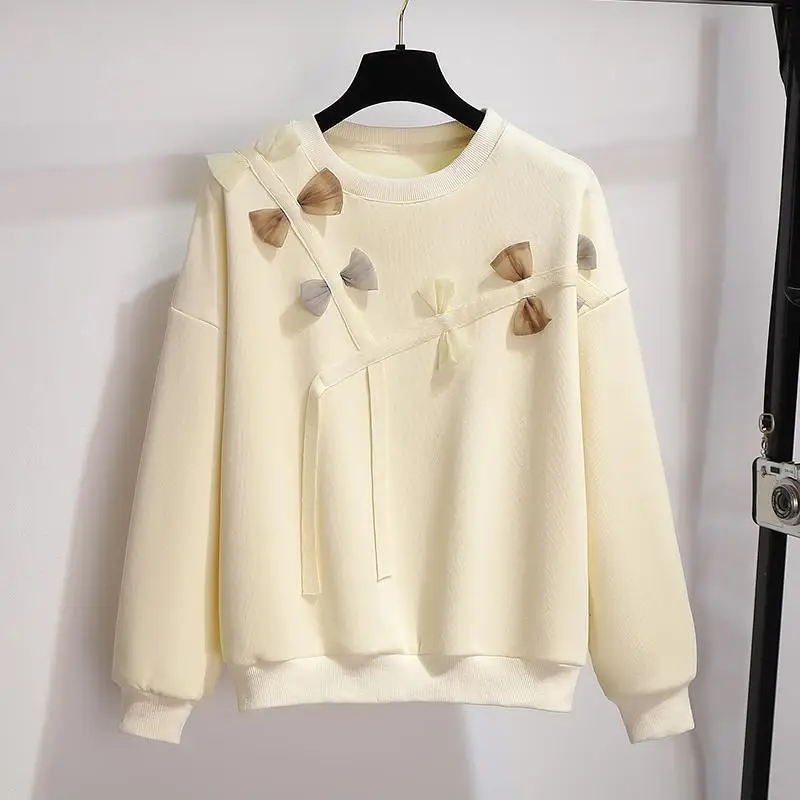 Top Trends: 2023 New Spring And Autumn Fashion Cute Age Reducing Round Neck Bow Decoration Loose Casual Pullover Versatile Women&#039;s Sweater Shoppable Styles