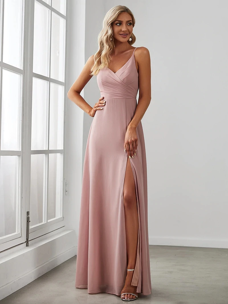 Top Trends: Elegant Evening Dresses Long A LINE Spaghetti Strap V-Neck Floor-Length Gown 2024 Ever Pretty Of Chiffon Simple Prom Women Dress Shoppable Styles