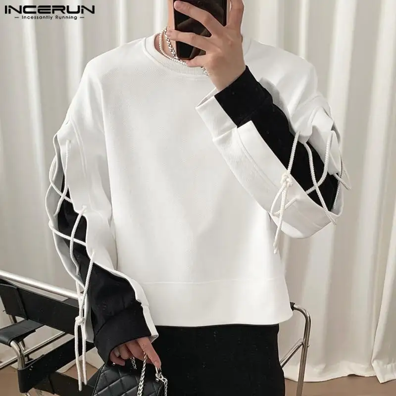 Top Trends: INCERUN Tops 2023 Korean Style New Men&#039;s Black&amp;White Contrast Color Lace T-shirts Casual Streetwear Loose O-Neck Camiseta S-5XL Shoppable Styles