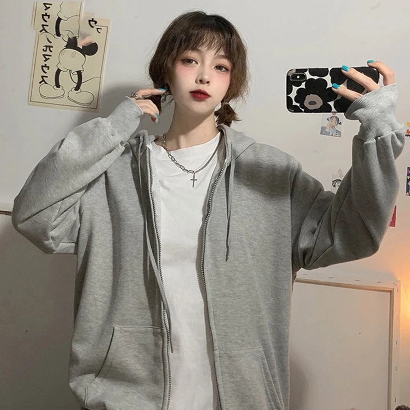 Top Trends: Brick Red Black Gray Hoodies Female Zip-up Tracksuit Autumn Harajuku Cool Street Fashion Women's Sweatshirt M-XXL Shoppable Styles