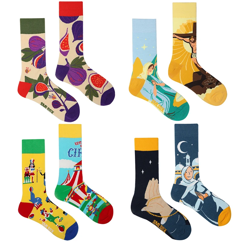 Top Trends: 1Pair Man Women Socks Original AB Tide Socks Medium High Tube Colorful Socks Flowers Fruits Candy Cake Cotton Socks Unisex Socks Shoppable Styles