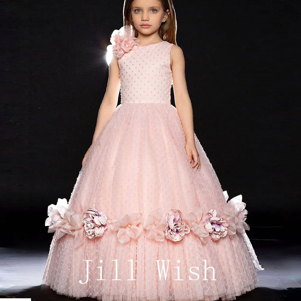 Top Trends: Jill Wish Luxury Elegant Blush Flower Girl Dress Handmade Flower Princess Gown For Kids Wedding Birthday Communion Party J140 Shoppable Styles