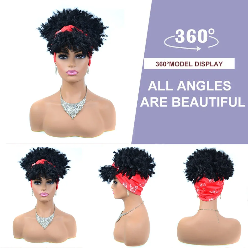 Top Trends: Short Kinky Curly Headband Wig Ombre Afro Curly Wig With Head Band Synthetic Scarf Wigs For Women Cosplay Hair High Temperature Shoppable Styles - Image 4