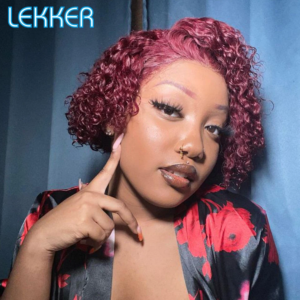 Top Trends: Lekker Wear And Go 99j Burg Red Short Deep Curly Bob Human Hair Lace Wig For Women Glueless Brazilian Remy Hair Glueless Colored Shoppable Styles