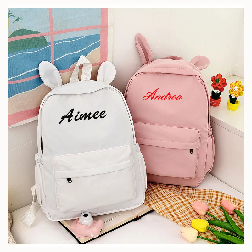 Top Trends: Custom Name Solid Color Rabbit School Student Backpack Personalized Kids Fashion Large Capacity Schoolbags Lightweight Backpack Shoppable Styles