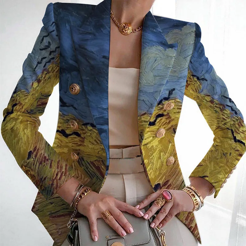 Top Trends: High-end Sense Suit Stylish 2023 Designer Blazer Women&#039;s Lion Buttons Double Breasted 3D Printing Blazer Jacket Outer Wear Shoppable Styles